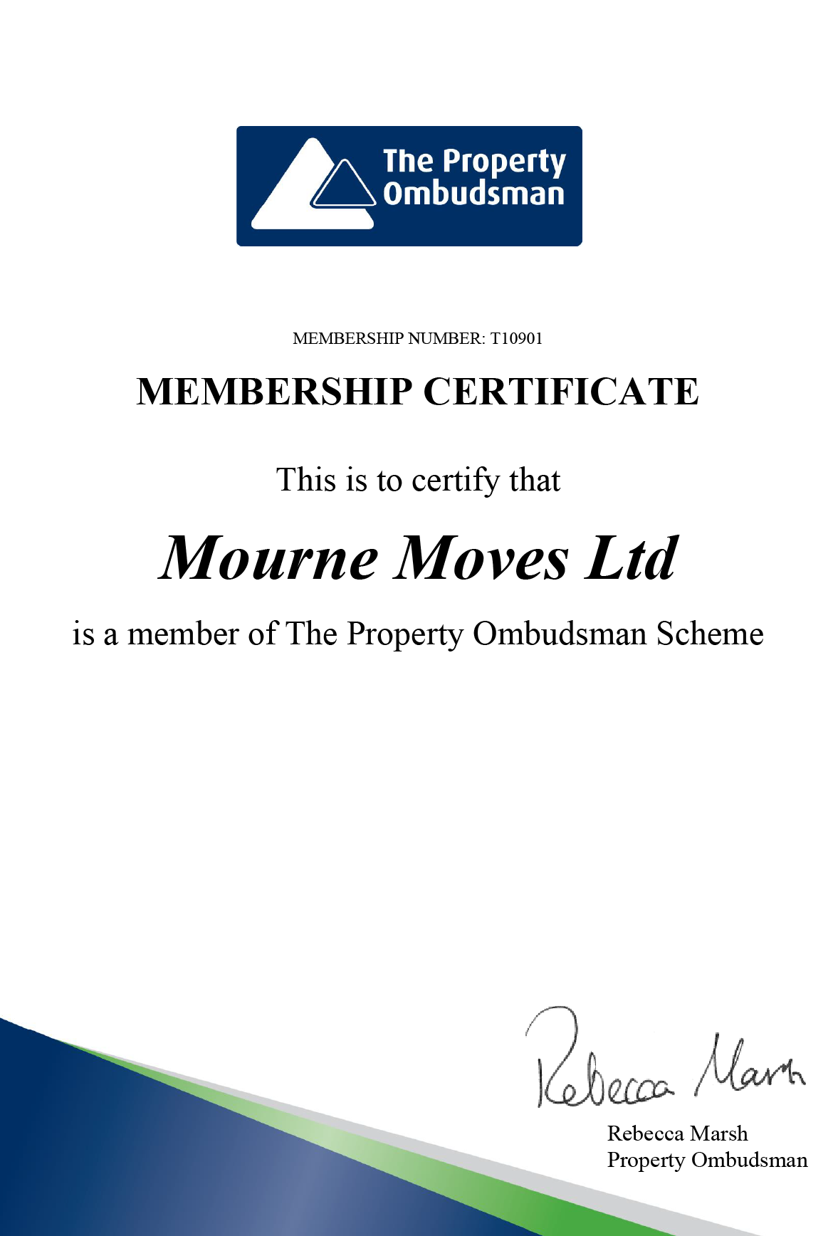 The Property Ombudsman certificate